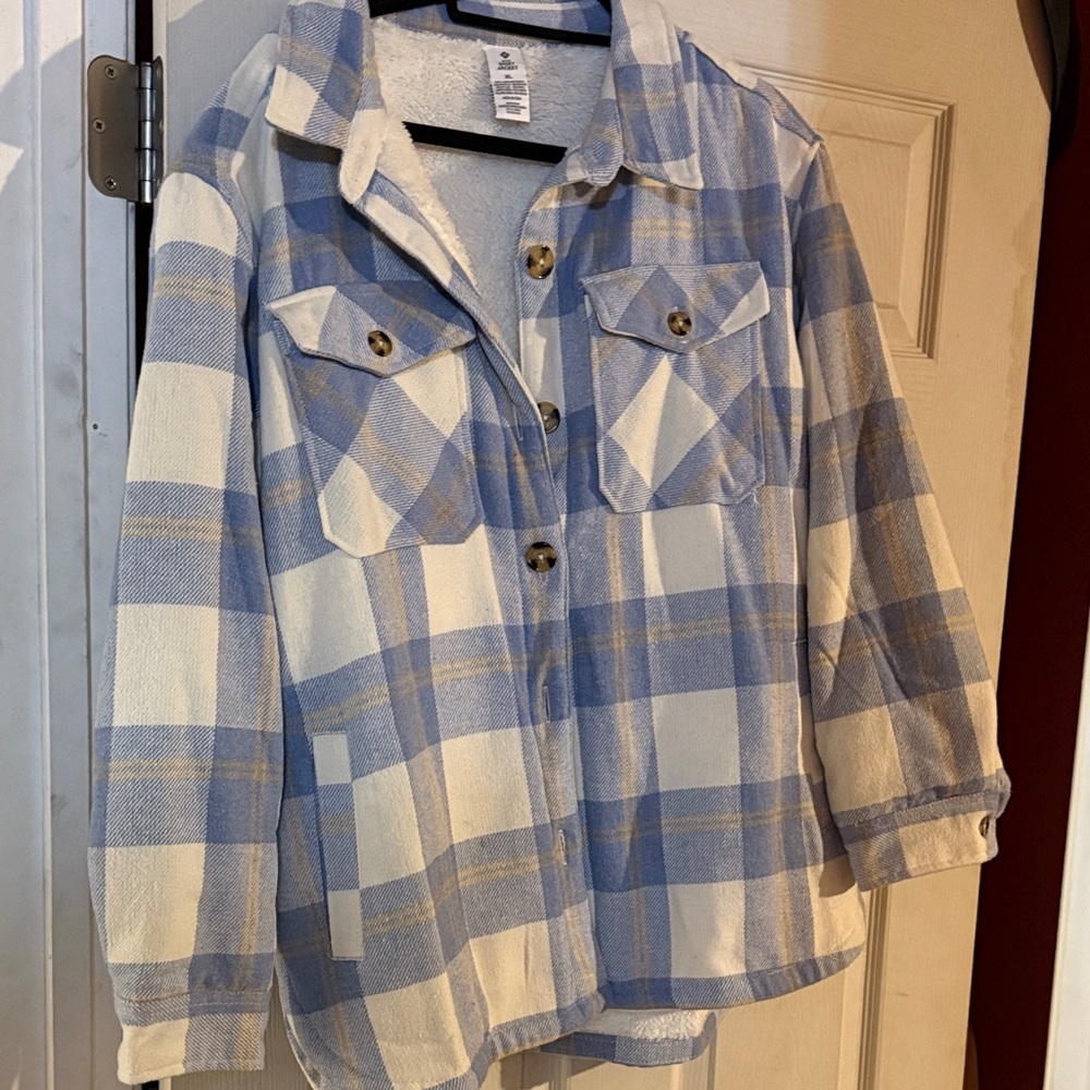 Blue and White Plaid Shirt